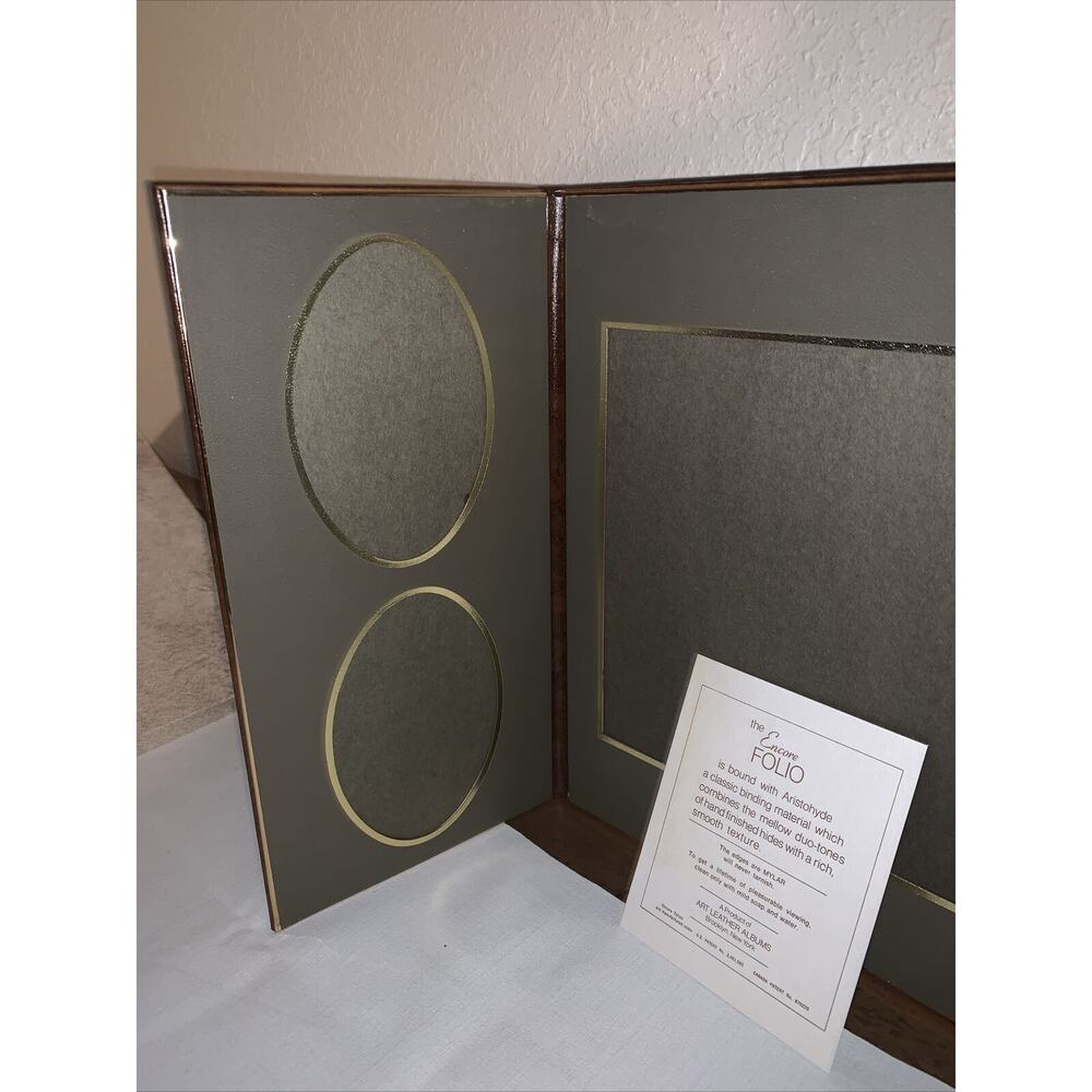 Vintage NOS Art Leather “Encore Folio” Cognac/Grey Int Leather Photo Display - Picture 2 of 9